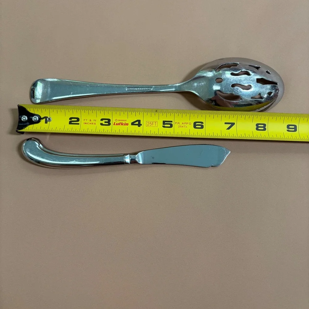 Gorham Colonial Tipt Glossy Stainless Hostess Serving Set Forks Ladle Spoon 5pc